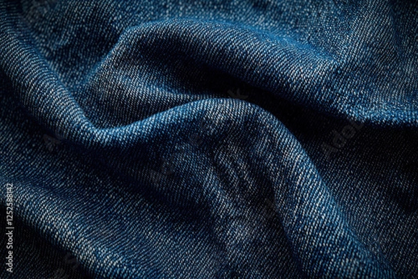 Fototapeta Folded dark blue denim fabric texture background for apparel design