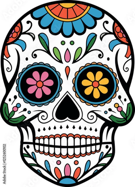 Fototapeta A vector style illustration of a Sugar Skull with a white background.