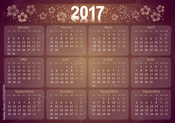 Fototapeta Calendrier 2017 simple - facilement éditable
