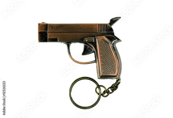 Fototapeta Gun like keyring also lighter isolated