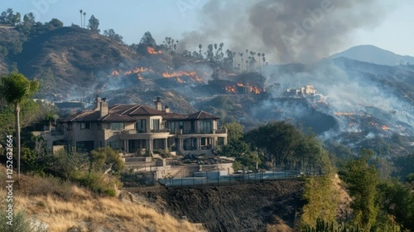 Fototapeta Wildfire Threatening Luxurious Homes in California Hills