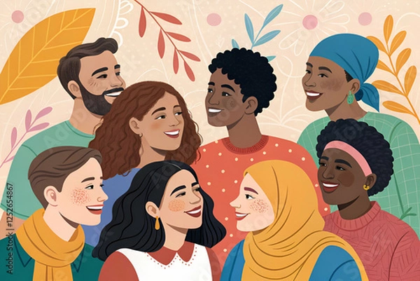 Fototapeta Diverse Group Of People Smiling Together which contains Diverse people of