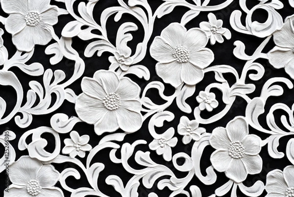 Fototapeta Vintage floral lace pattern in white with seamless texture