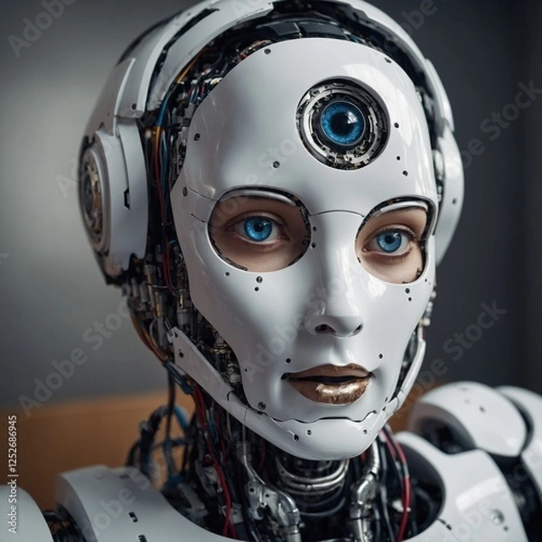 Fototapeta A humanoid robot assistant with expressive eyes.