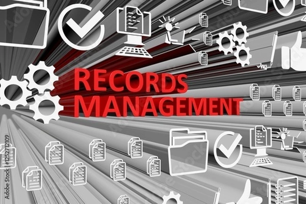Fototapeta RECORDS MANAGEMENT concept blurred background 3d render illustration