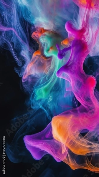 Fototapeta Colorful abstract smoke swirling in dark background, vibrant and ethereal art concept
