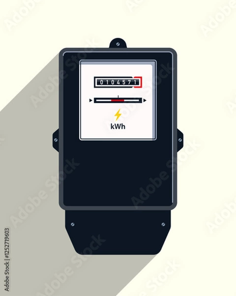 Fototapeta old fashioned electric meter with mechanical counter and disk in flat design vector illustration.