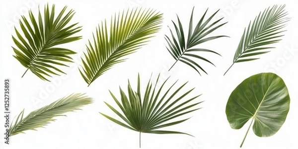 Fototapeta A collection of palm leaves isolated against a plain background for various uses.