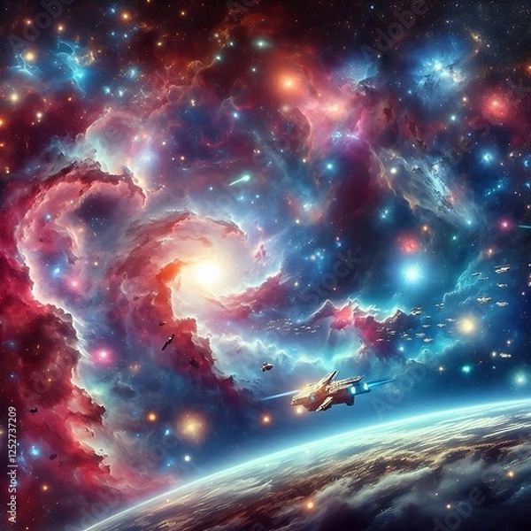 Obraz Stellar Symphony: A Cosmic Masterpiece of Galaxies and Glittering Skies