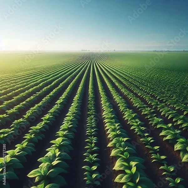 Obraz Green Crops in Perfect Rows Under a Bright Sky