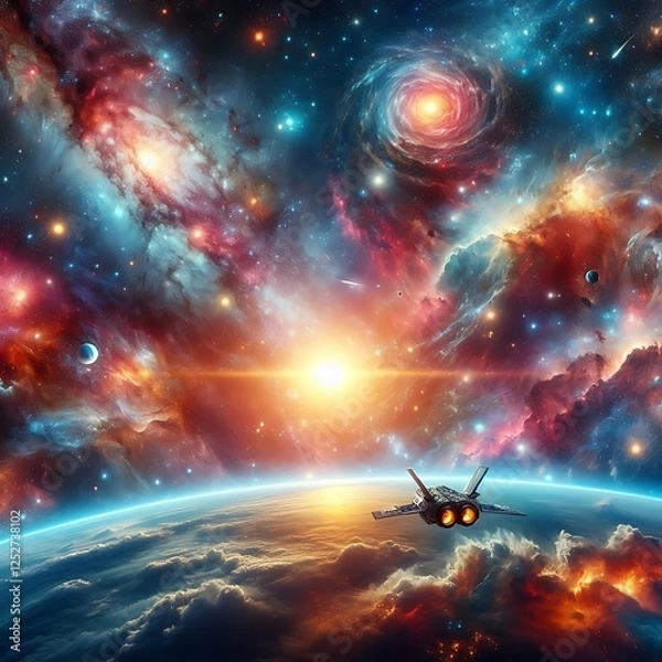 Obraz Stellar Symphony: A Cosmic Masterpiece of Galaxies and Glittering Skies