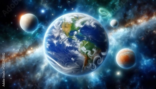 Obraz Majestic Earth and Its Planetary Companions in the Expansive Universe