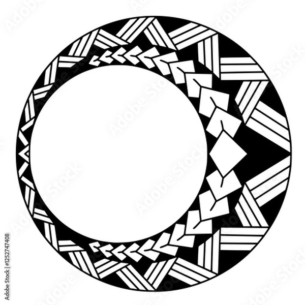 Obraz Polynesian sun face maori tattoo style.  Pattern aboriginal samoan. Black and white texture, isolated vector.
