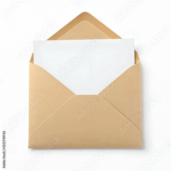 Obraz Brown Paper Envelope with White Letter Inside on Plain White Background