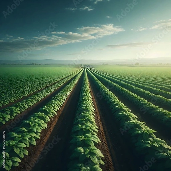 Obraz Lush Green Crops in Perfect Rows: A Farmer's Dream