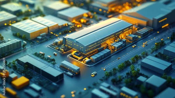 Fototapeta Industry isometric landing page. Manufacturing and delivery industrial production. Workers on manufacture factory working with machines, truck shipping stuff to customers 3d vector line art web banner