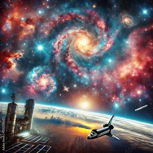 Obraz Stars Aligned: Breathtaking Cosmic Display of Galaxies and Stellar Beauty