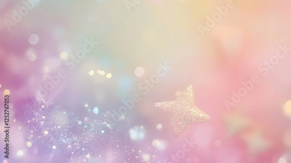 Fototapeta A hazy, soft pastel background in muted tones of light blue and beige with shimmering star shapes.
