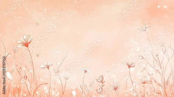 Fototapeta A soft 3D rendering of a smiling light yellow sun with clouds and stars on a pastel yellow background.
