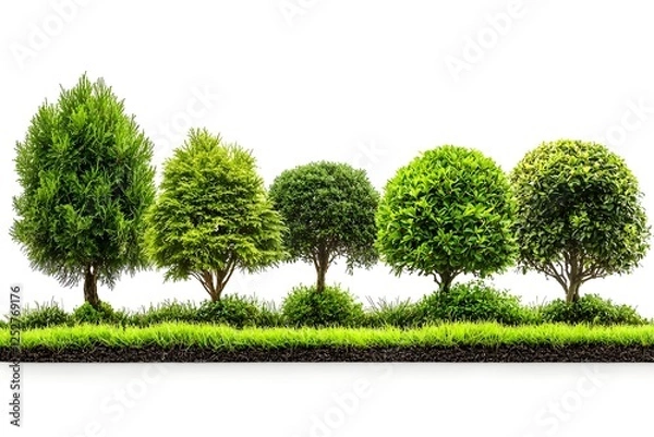 Fototapeta Collection of Verdant Trees Isolated on Clean White Background