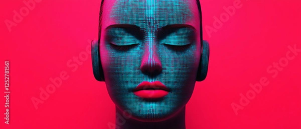 Obraz Futuristic mannequin with pink and blue lighting, symbolizing technology and innovation.