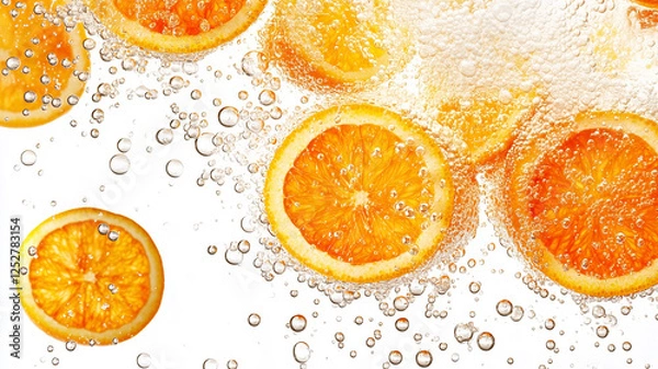 Fototapeta Visually striking Aperol Spritz with orange slices on white background.
