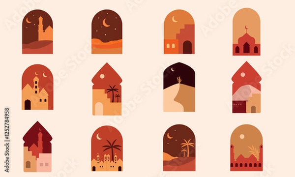 Fototapeta Set of Islamic window for eid al adha design. Vector illustration
