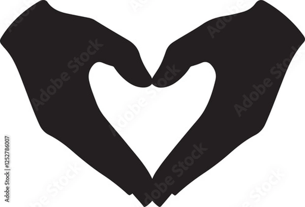 Fototapeta Two hands forming a heart shape. Hand silhouettes making a hand heart gesture. Black silhouettes on transparent background