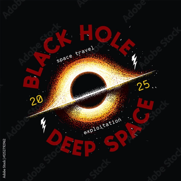 Obraz Black hole, event horizon, stars. Original vector illustration in vintage style. T-shirt design.