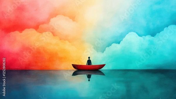 Obraz Bliss, A surreal pastel ocean scene featuring soft floating clouds, designed for high fidelity imagery.