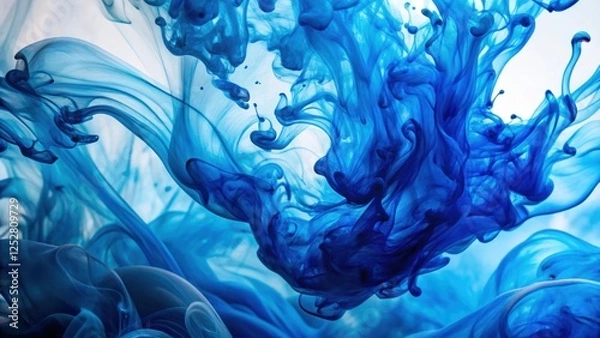 Fototapeta Abstract fluid patterns of blue ink swirls in water ,  fluid, abstract, patterns, blue, ink, swirls, water, dynamic