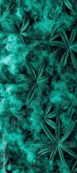 Fototapeta A vibrant teal background with intricate leaf patterns, creating a calming and artistic visual effect.