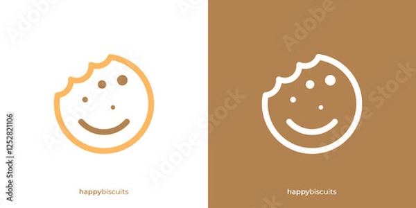 Obraz Abstract Happy Biscuits Logo. Biscuit and Smile Face Graphic Icons. Bite Biscuits Logo Design Template.