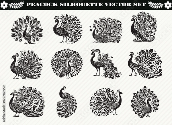 Obraz Peacock Silhouette Vector Set: Stunning Designs for Your Projects