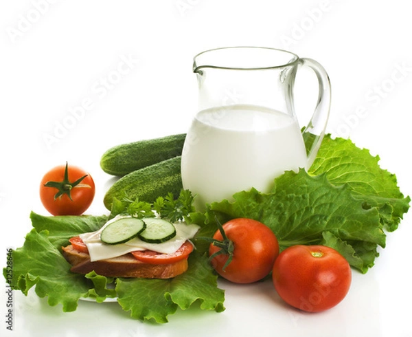 Obraz Jug of milk and fresh vegetables