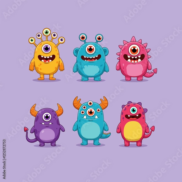 Fototapeta Cute Cartoon Monsters Set Colorful Funny Characters