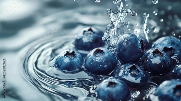 Fototapeta blueberries fall into the water