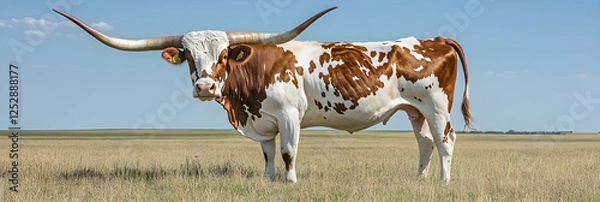 Fototapeta Majestic Longhorn in Open Field: Symbol of Strength and Freedom in the American West
