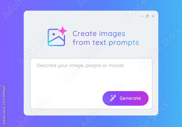 Obraz Generative AI generate create image photo with artificial intelligence user interface application bright gradient create graphic art from text prompt button form