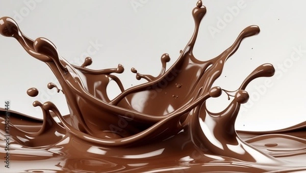 Fototapeta Realistic liquid chocolate long wave splash, enticing with its creamy richness, captures the essence of indulgence in a delectable treat.