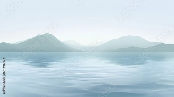 Fototapeta A gentle mountain lake-inspired gradient with soft blue, green, and misty grey tones