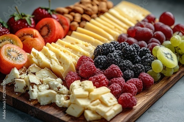 Fototapeta Cheese board with fruits and nuts.