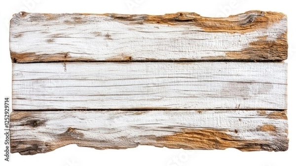 Fototapeta Rustic Whitewashed Wooden Signboard, Weathered Texture