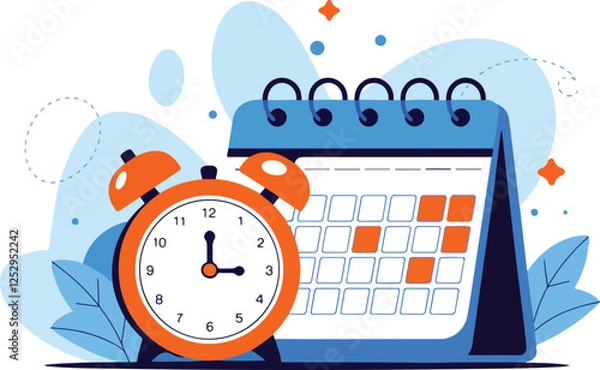 Fototapeta vector illustration featuring a calendar and an alarm clock