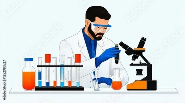 Obraz Global Health concept. Scientist analyzing samples with lab equipment in a modern laboratory setting.