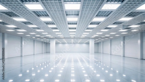 Fototapeta Empty White Room with Embedded Square Ceiling Lamps HDRI Map