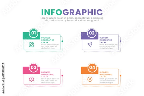 Fototapeta Business infographic design template with icons and 4 options. Can be used for process diagram, presentations, workflow layout, banner, flow chart.