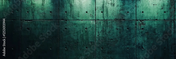 Fototapeta Textured dark green concrete wall surface, abstract patterns