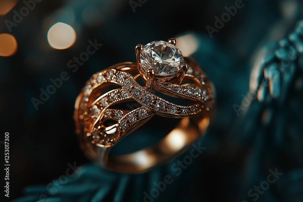 Obraz golden ring with diamonds