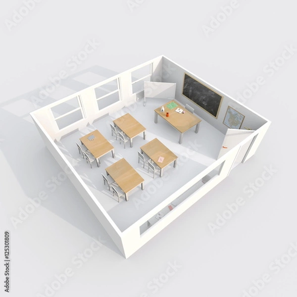 Obraz 3d interior rendering of furnished classroom